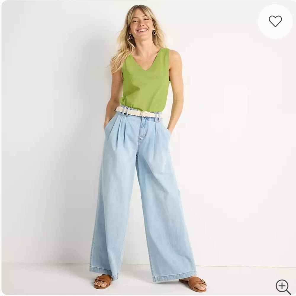 Lands End Women's Tall Lightweight Denim Mid Rise Pleated Slouchy Jeans 18 TALL